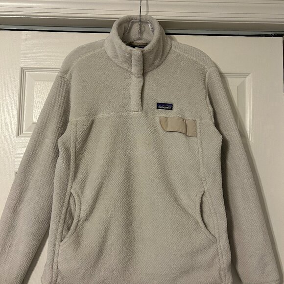 PATAGONIA Sz XL Cream / Ivory Re-Tool Snap-T Plush Polartec Pullover Fleece Top - Picture 2 of 7